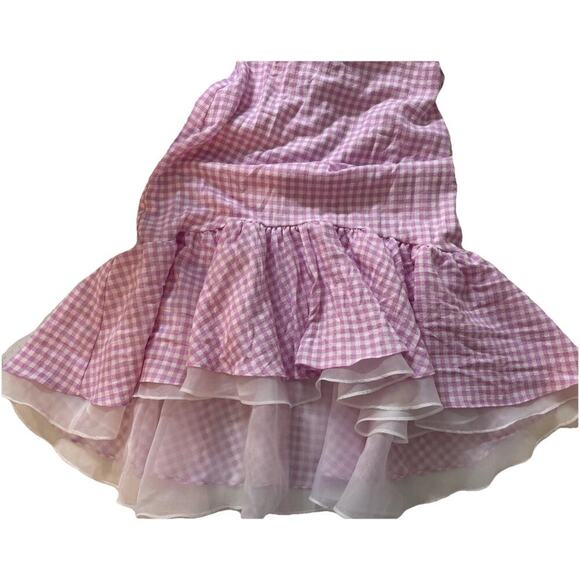 New BCBGeneration Dress XS Gingham Pink White Bow Ruffles Cut Out Summer Barbie - Picture 14 of 15